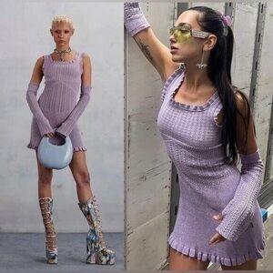 heaven by Marc Jacobs Lilac Lavender Silver Purple Pointelle Mini Dress w Sleeve